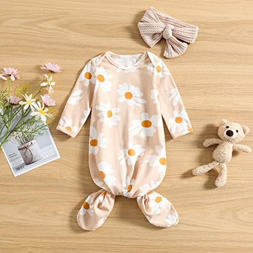 Newborn Baby Girl Floral Sleep Gown Headband Sleepwear Outfit - Image 7
