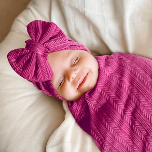AQOKKA Newborn Receiving Blanket Wheat Ear Bow Hat Mitten Set | 4 Set Receiving - Image 7