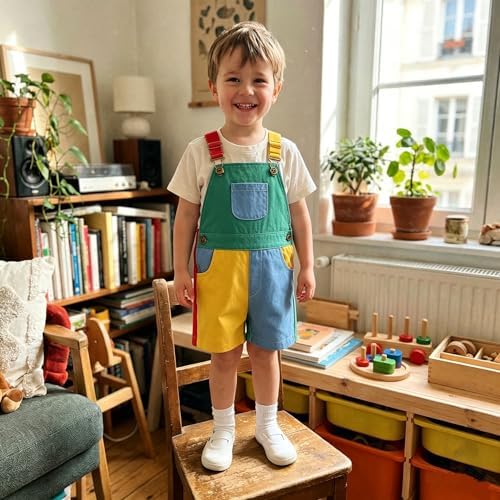 Fernvia Toddler Kids Baby Girl Boy Contrast Color Overalls Shorts Clothes - Image 2