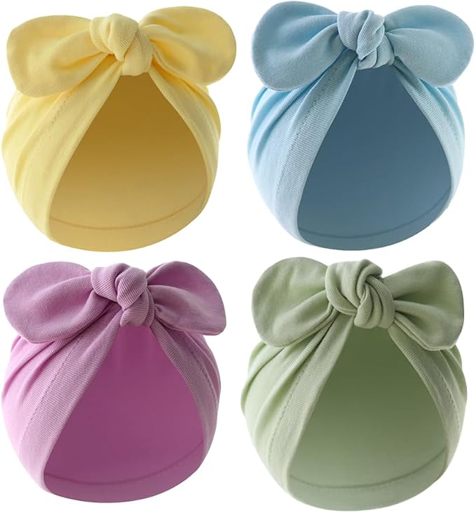 4PCS Newborn Baby Bow Knot Turban Hat Infant Toddler Hospital Hat Cotton Head by ILUFAM