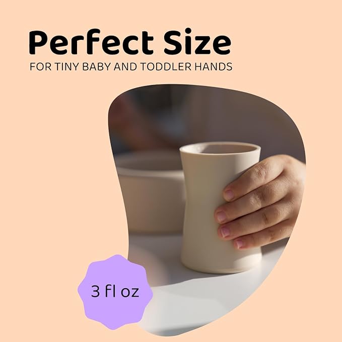 APLAINR Grip Cup, Silicone Open Training Cup for Baby and Toddler, 3 fl oz, Easy Grip, Non-Slip, Heavy Base, Microwave & Dishwasher Safe, No BPA, Pack of 2, Pink Sand