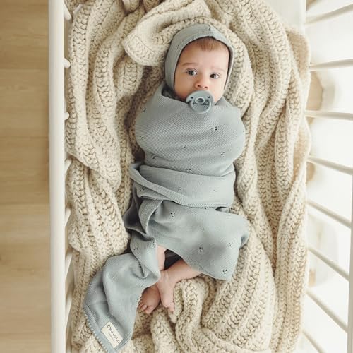 100% Luxury Organic Cotton Pointelle Knit Baby Quilt Blanket - Image 2