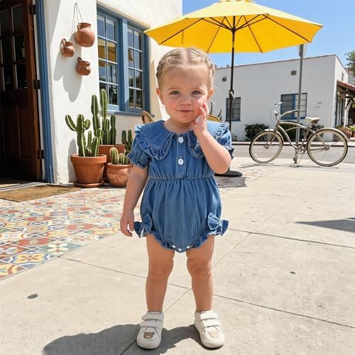 Baby Girl Denim Outfit Button Romper Jean Jumpsuit Shorts Overalls Toddler - Image 2