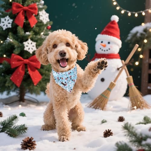 Lionet Paws Christmas Dog Bandana, Fabric Snowman Blue Dogs Kerchief - Image 3