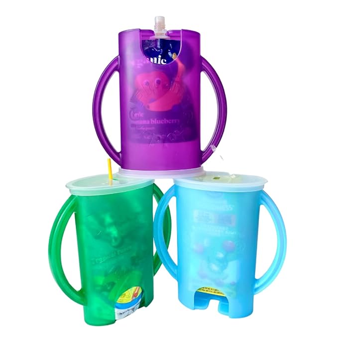 Flipping Holder with lid for Food Pouches & Juice Boxes - Multipurpose Design - Prevent Messes & Support Self-Feeding - Handles for Easy Grasping - Made in USA