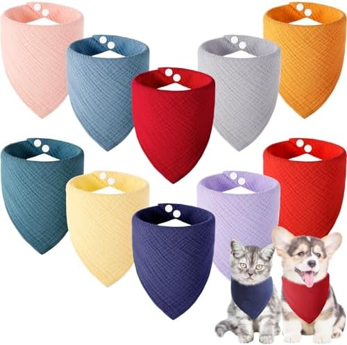 10 Pcs Muslin Cotton Triangle Dog Bandanas Reversible Pet Bibs Scarf Dog Scarves by Bunnycool