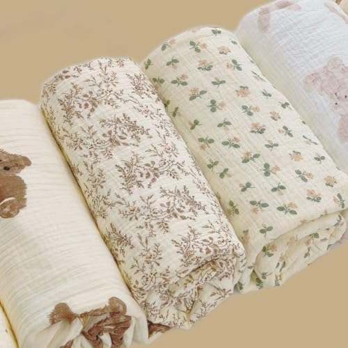 Baby Swaddel Blanket Cotton Muslin Thick Bath Towel Dotted Backing Double Layer - Image 3