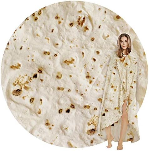 SeaRoomy Burrito Tortilla Blanket, Funny Food Throw Blanket, Round 47inches by SeaRoomy