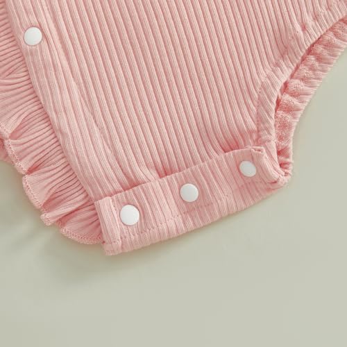 Fernvia Newborn Baby Girl Clothes Solid Color Ribbed Knit Ruffle Romper Preemie - Image 6