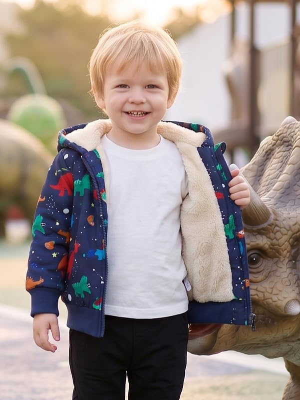 Baby Boys Fleece Jacket Cartoon Dinosaur Hooded Outerwear Toddler Fall Winter - Image 2