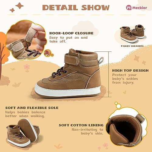 Meckior Toddler Baby Boys Girls High Tops Ankle Sneakers Soft Anti-Slip Sole PU - Image 5