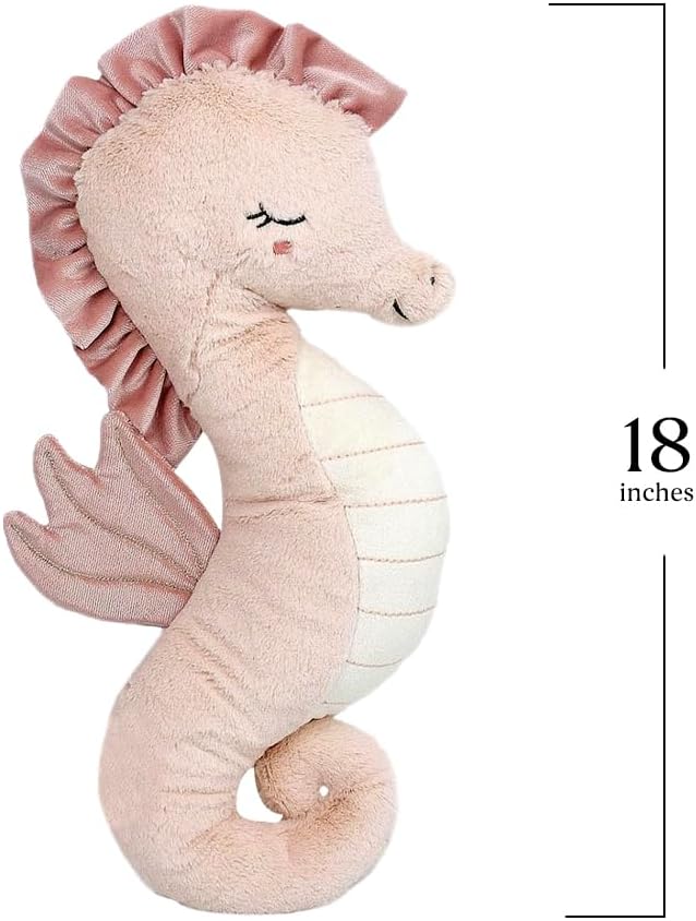 MON AMI Pink Seahorse Shaped Decor Pillow – 18x8”, Decorative Accent Throw Pillow, Ocean Stuffed Animal Plush for Nursery
