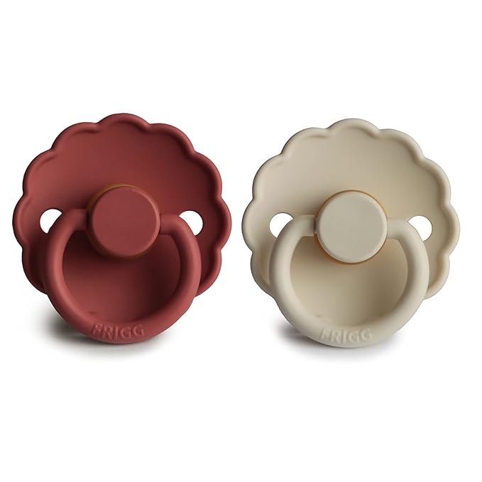 FRIGG Daisy Natural Rubber Baby Pacifier | Made in Denmark | BPA-Free (Baked Clay/Cream, 6-18 Months) 2-Pack