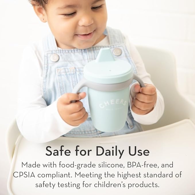 Bella Tunno Sippy Cup, Silicone Training Cup with Transition Handles for Infants, Toddlers & Kids, Babies 6-12 Months & Toddlers 1-3 Years, Boys & Girls, Glass Half Full Club, 8 oz
