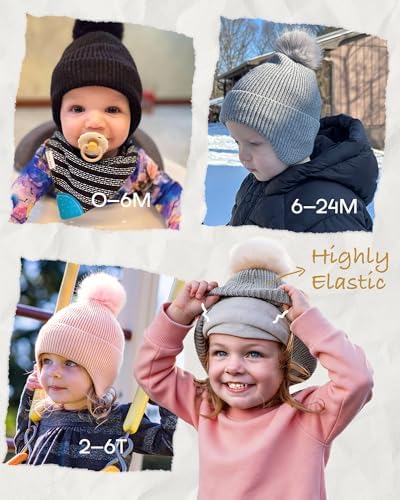 Camptrace Baby Toddler Winter Earflap Hat Fleece Lined Kid Pom Beanie - Image 6