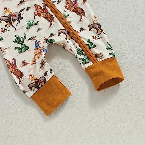 Western Baby Cowboy Clothes Neutral Zipped Fall Romper Outfit - Image 7