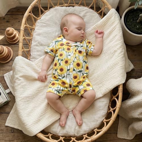 Kuriozud Baby Girl Boy Romper Pajamas Onesie Short Sleeve Button Down Pjs - Image 4