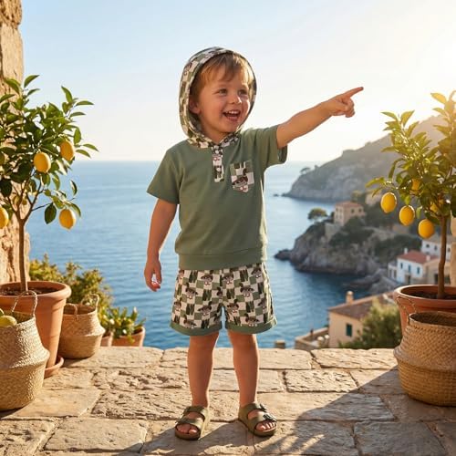 Toddler Baby Boy Hooded Dinosaur Summer Outfit Funny T-Shirt Shorts Set - Image 7