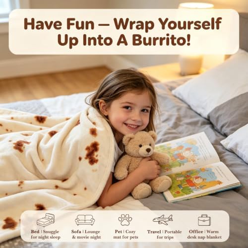 SeaRoomy Burrito Tortilla Blanket, Funny Food Throw Blanket, Round 47inches - Image 3