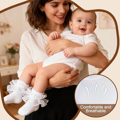 Baby Girls Ruffle Socks Double Layer Lace Turn Cuff Dress Socks - Image 6
