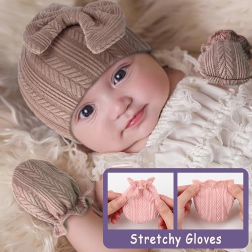 Newborn Baby Hats and Mittens Set Infant Bow Beanie Cap Toddler Gloves Newborn - Image 3