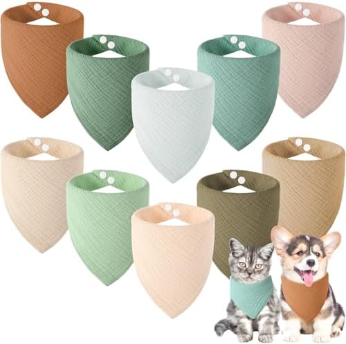 10 Pcs Muslin Cotton Triangle Dog Bandanas Reversible Pet Bibs Scarf Dog Scarves by Bunnycool