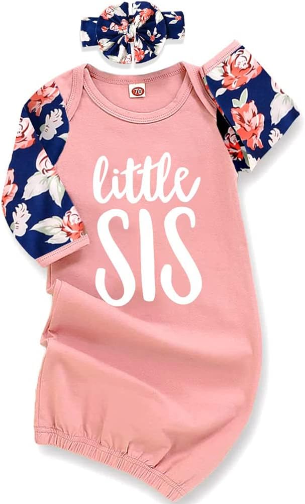 AMAWMW Newborn Baby Girl Little Sister Sleeper Gown Stripe Long Sleeve by AMAWMW
