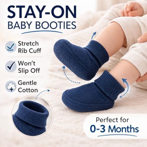 CEOBABY Baby Booties 0–3 Months, Newborn Shoes, Soft Cotton Infant Bootie Socks - Image 3