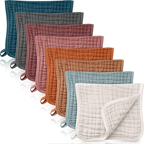 8 Packs Muslin Burp Cloths Large 20" x 10", 6 Layers Unisex Baby Absorbent 100% by Remagr
