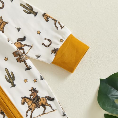 Western Baby Cowboy Clothes Neutral Zipped Fall Romper Outfit - Image 7