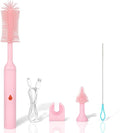 Electric Bottle Brush Cleaner, Bottle Brush Cleaner Baby with Nipple/Straw Cleaner Brush and Replaceable Silicone Bottle Brush, Waterproof Electric Bottle Cleaner, 2 Modes & 360° Rotation, Pink