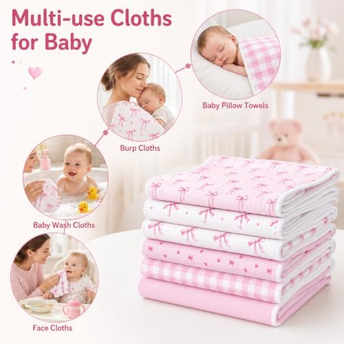 party greeting 6 Pcs Pink Bow Baby Burp Cloths - Image 6