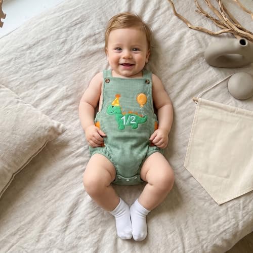 Honganda Baby Boy 1/2 Birthday Outfit Half Way to One Cake Smash Romper - Image 3