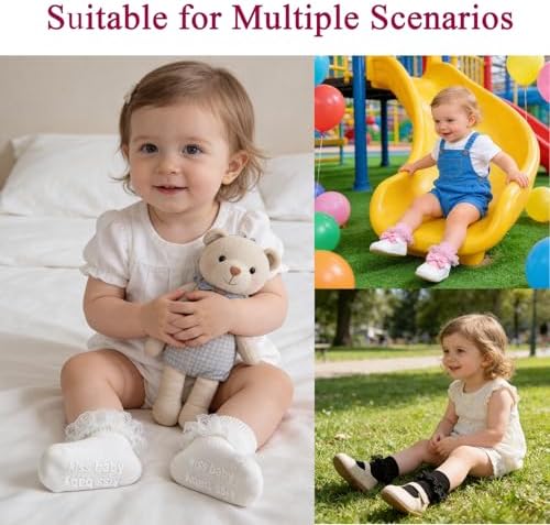 Baby Girl Ruffle Socks with Grips Lace Frilly Ankle Dress Socks - Image 5