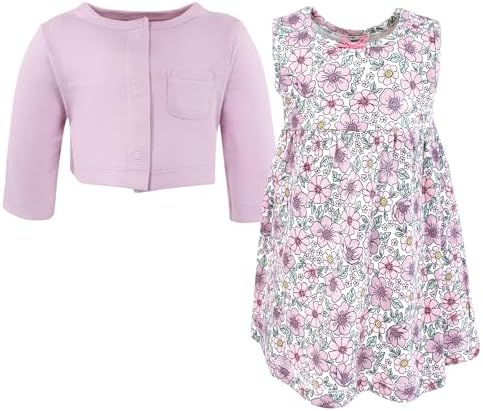 Hudson Baby Infant and Toddler Girls Cotton Dress and Cardigan Set - Image 3