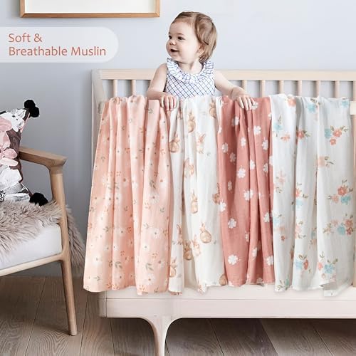 Baby Swaddle Blankets, Bamboo Muslin Receiving Blanket | 4-Pack, Lightweight & - Image 2