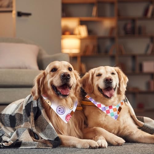 JarThenaAMCS 2Pcs Retro Smile Face Dog Bandana Groovy Pastel Happy Face - Image 6