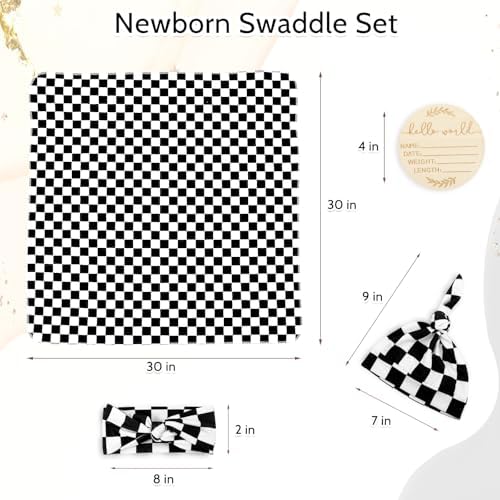 Newborn Swaddle Blanket with Hat Set, Baby Receiving Blankets 30"x30" - Image 3