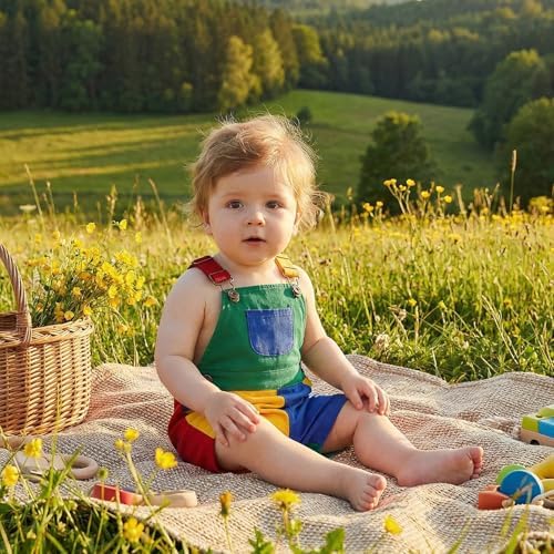 Fernvia Toddler Kids Baby Girl Boy Contrast Color Overalls Shorts Clothes - Image 2