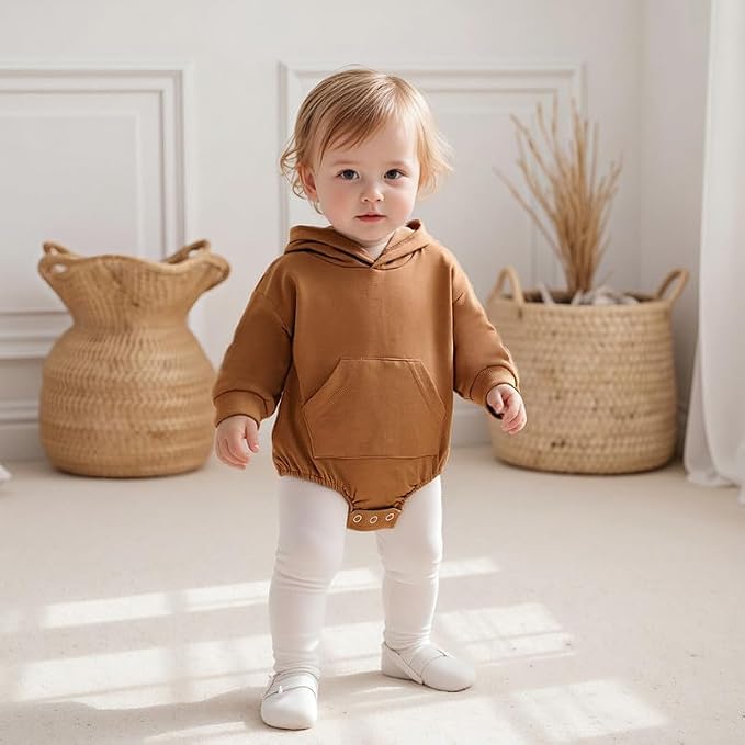Newborn Baby Girl Boy Hoodie Romper Solid Long Sleeve Hooded Sweatshirt - Image 2