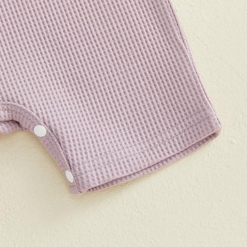 Newborn Baby Boy Girl Clothes Checkered Plaid Romper Waffle Knit Short Sleeve - Image 7