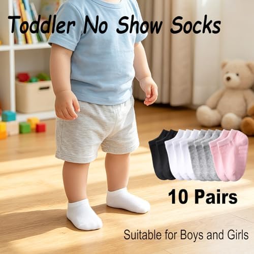 Toddler No Show Socks 10 Pairs Cotton Non Slip Baby Socks - Image 7