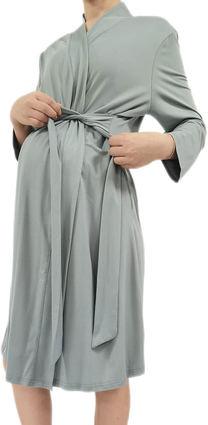 SUFEINI Maternity Robe and Matching Baby Swaddle Blanket Set, Mommy Robe - Image 4