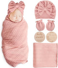 AQOKKA Newborn Receiving Blanket Wheat Ear Bow Hat Mitten Set | 4 Set Receiving by AQOKKA