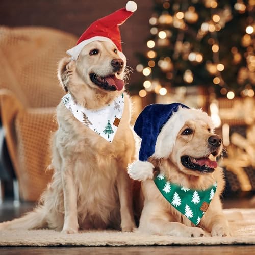 JarThenaAMCS 2Pcs Christmas Dog Bandana Green White Xmas Tree Fabric Pet Scarf - Image 4