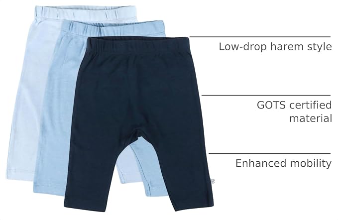 HonestBaby Unisex-Baby Multipack Harem Pants Roomy Fit Pull on Bottoms 100% - Image 4