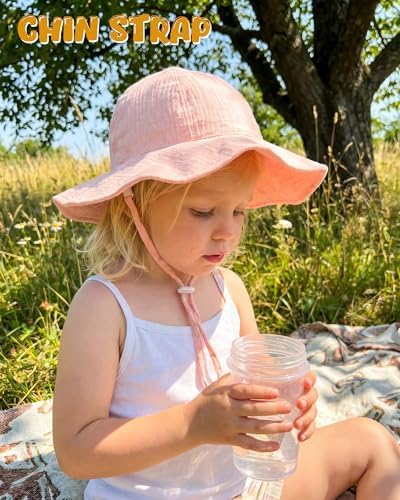 HONGTEYA Baby Sun Hat Muslin Wide Brim Toddler Girl Beach Bucket Hat - Image 6