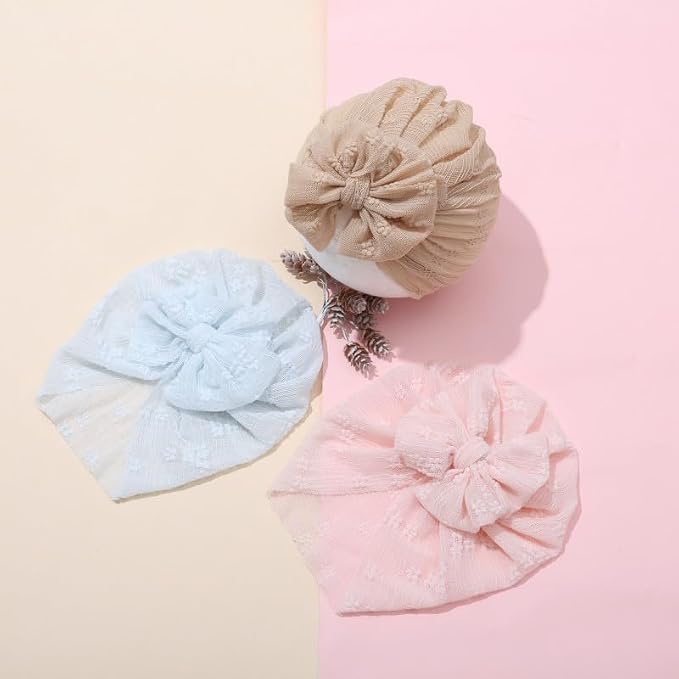 Baby Girls Hair Bow Turban Hat 6PCS Set, Top Bowknot Head Wrap Beanie India Caps - Image 3