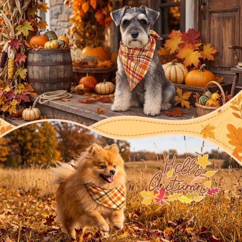 50 Pcs Fall Plaid Dog Bandanas Bulk Autumn Gingham Check Pattern - Image 2