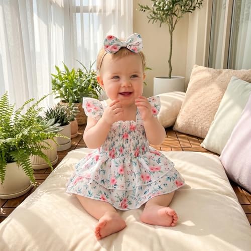 Newborn Baby Girls Summer Clothes Ruffle Sleeveless Pleated Smocked Bubble - Image 3